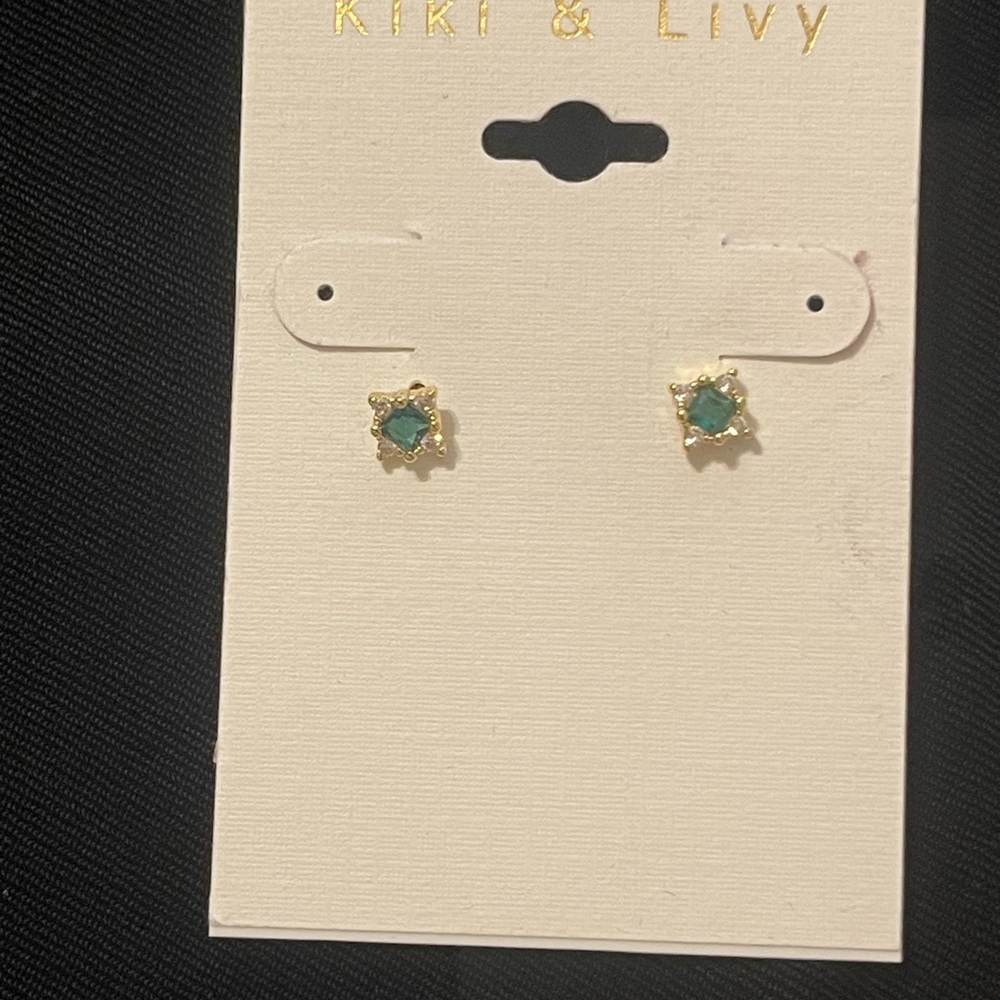 Gold and Green Stud Earrings